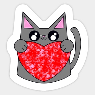 Smoky The Gray Cat With Valentines Heart Sticker